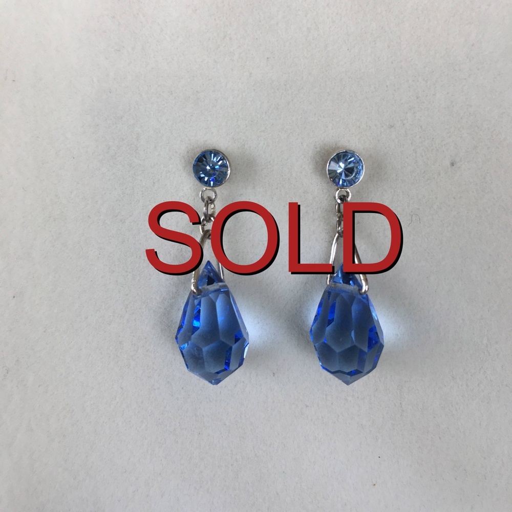 Blue Crystal Dangle Post Earrings